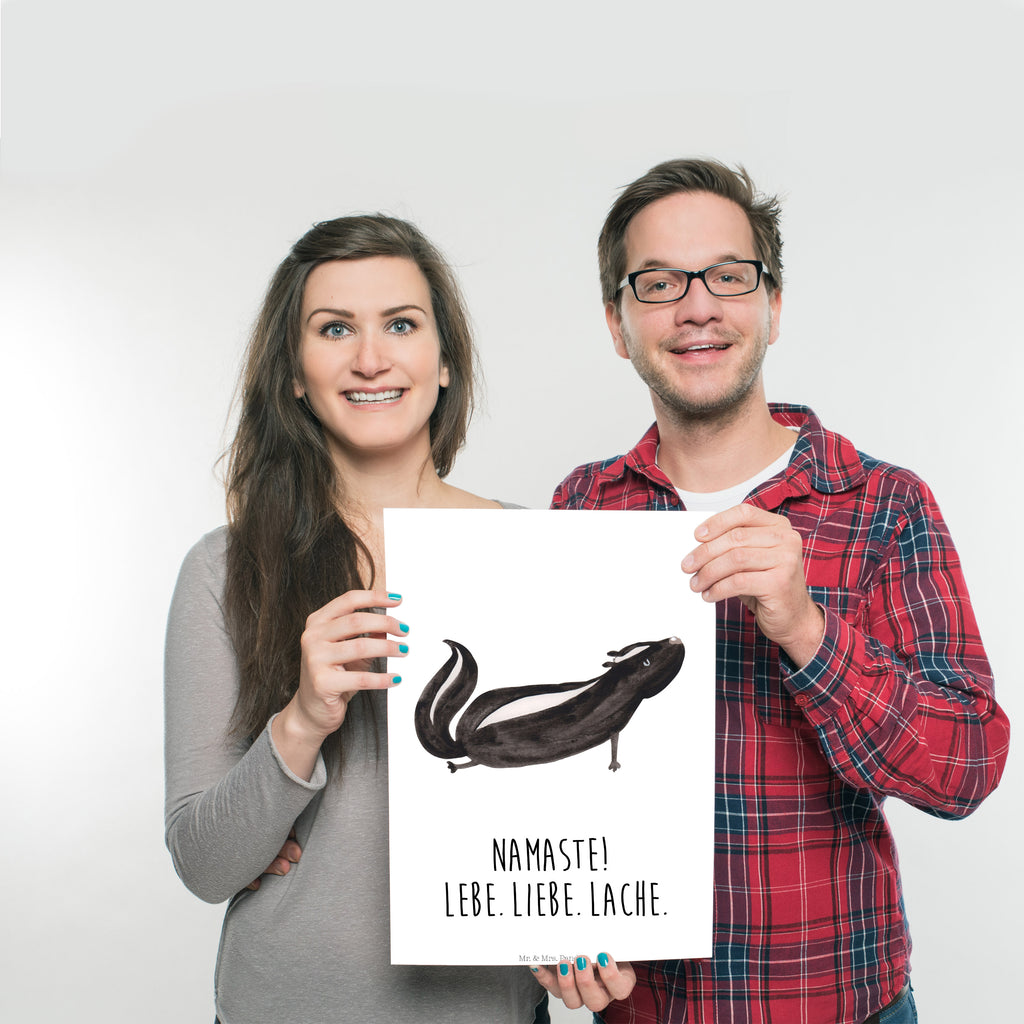 Poster Stinktier Yoga Poster, Wandposter, Bild, Wanddeko, Küchenposter, Kinderposter, Wanddeko Bild, Raumdekoration, Wanddekoration, Handgemaltes Poster, Mr. & Mrs. Panda Poster, Designposter, Kunstdruck, Posterdruck, Stinktier, Skunk, Wildtier, Raubtier, Stinker, Stinki, Yoga, Namaste, Lebe, Liebe, Lache