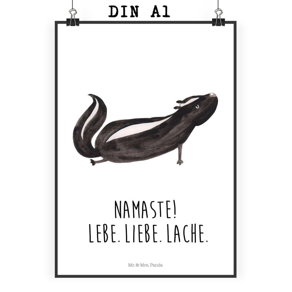 Poster Stinktier Yoga Poster, Wandposter, Bild, Wanddeko, Küchenposter, Kinderposter, Wanddeko Bild, Raumdekoration, Wanddekoration, Handgemaltes Poster, Mr. & Mrs. Panda Poster, Designposter, Kunstdruck, Posterdruck, Stinktier, Skunk, Wildtier, Raubtier, Stinker, Stinki, Yoga, Namaste, Lebe, Liebe, Lache