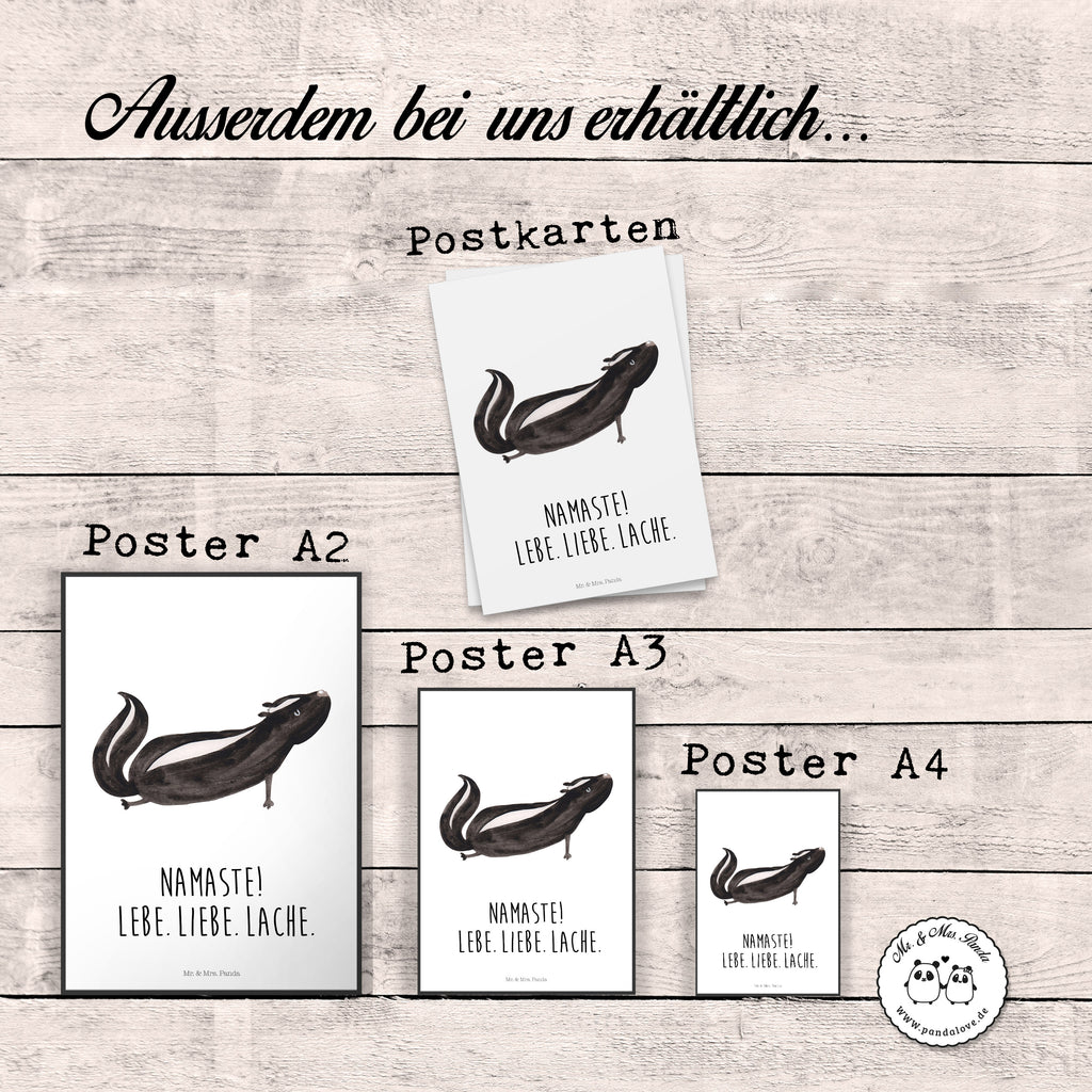 Poster Stinktier Yoga Poster, Wandposter, Bild, Wanddeko, Küchenposter, Kinderposter, Wanddeko Bild, Raumdekoration, Wanddekoration, Handgemaltes Poster, Mr. & Mrs. Panda Poster, Designposter, Kunstdruck, Posterdruck, Stinktier, Skunk, Wildtier, Raubtier, Stinker, Stinki, Yoga, Namaste, Lebe, Liebe, Lache