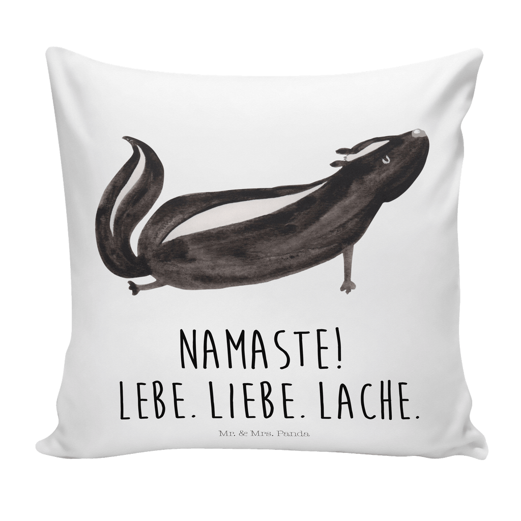 40x40 Kissen Stinktier Yoga Kissenhülle, Kopfkissen, Sofakissen, Dekokissen, Motivkissen, Stinktier, Skunk, Wildtier, Raubtier, Stinker, Stinki, Yoga, Namaste, Lebe, Liebe, Lache