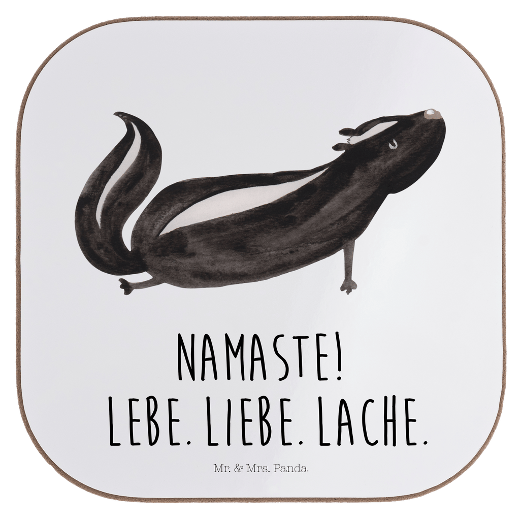 Quadratische Untersetzer Stinktier Yoga Bierdeckel, Glasuntersetzer, Untersetzer Gläser, Getränkeuntersetzer, Stinktier, Skunk, Wildtier, Raubtier, Stinker, Stinki, Yoga, Namaste, Lebe, Liebe, Lache