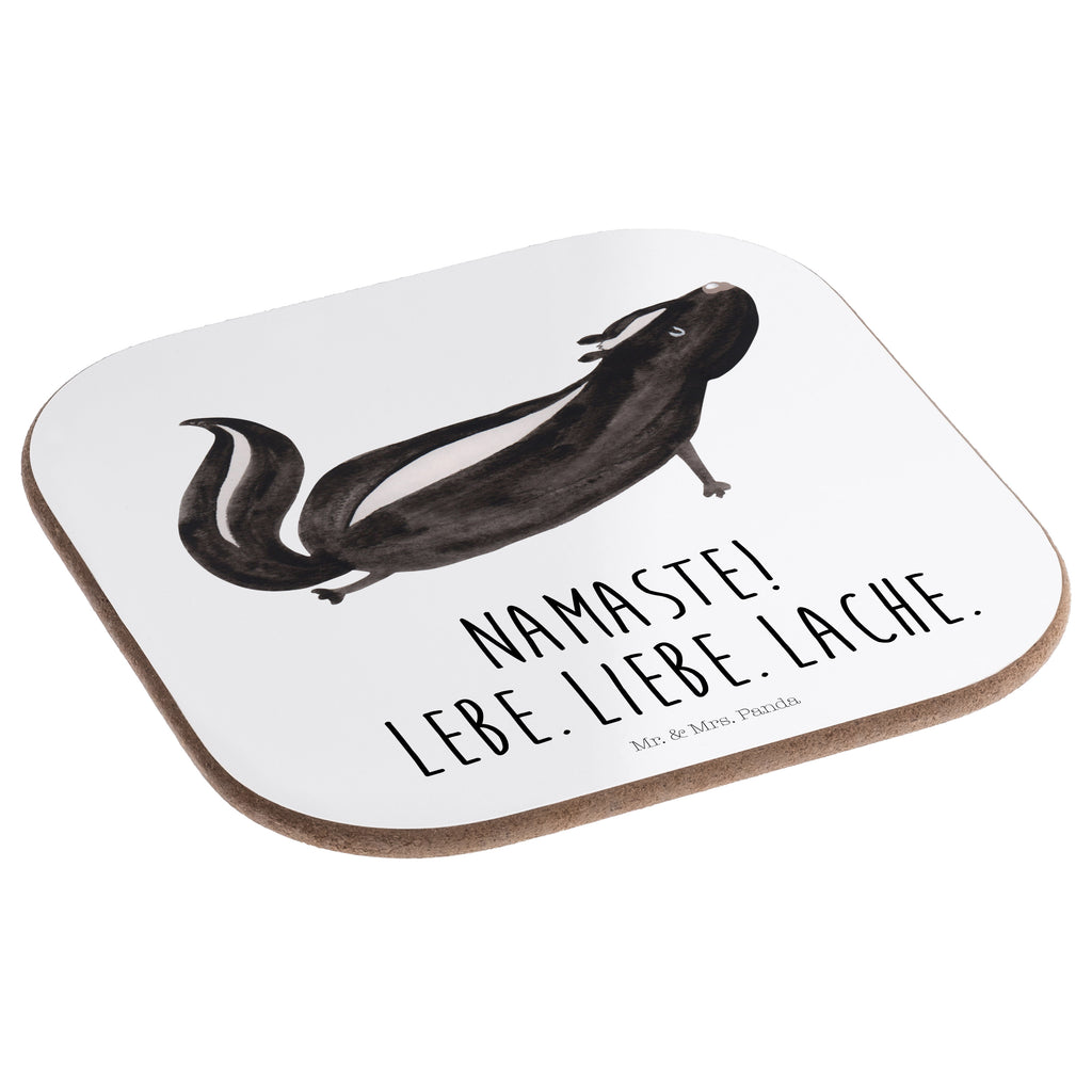 Quadratische Untersetzer Stinktier Yoga Bierdeckel, Glasuntersetzer, Untersetzer Gläser, Getränkeuntersetzer, Stinktier, Skunk, Wildtier, Raubtier, Stinker, Stinki, Yoga, Namaste, Lebe, Liebe, Lache