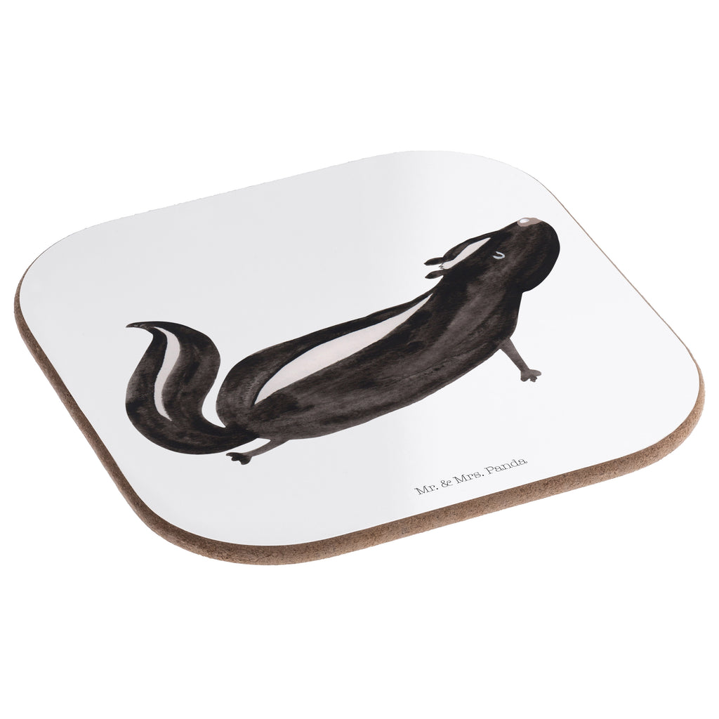 Quadratische Untersetzer Stinktier Yoga Bierdeckel, Glasuntersetzer, Untersetzer Gläser, Getränkeuntersetzer, Stinktier, Skunk, Wildtier, Raubtier, Stinker, Stinki, Yoga, Namaste, Lebe, Liebe, Lache