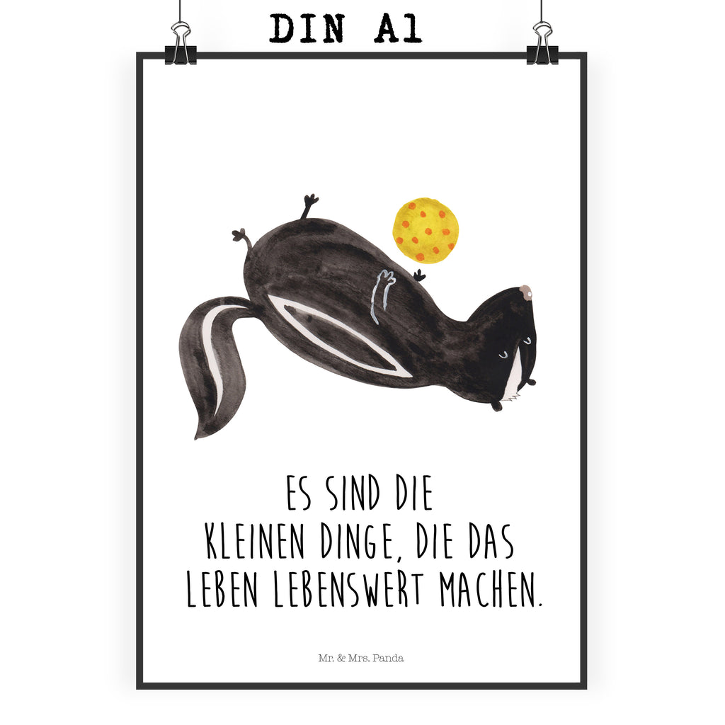 Poster Stinktier Ball Poster, Wandposter, Bild, Wanddeko, Küchenposter, Kinderposter, Wanddeko Bild, Raumdekoration, Wanddekoration, Handgemaltes Poster, Mr. & Mrs. Panda Poster, Designposter, Kunstdruck, Posterdruck, Stinktier, Skunk, Wildtier, Raubtier, Stinker, Stinki, verspielt, Weisheit