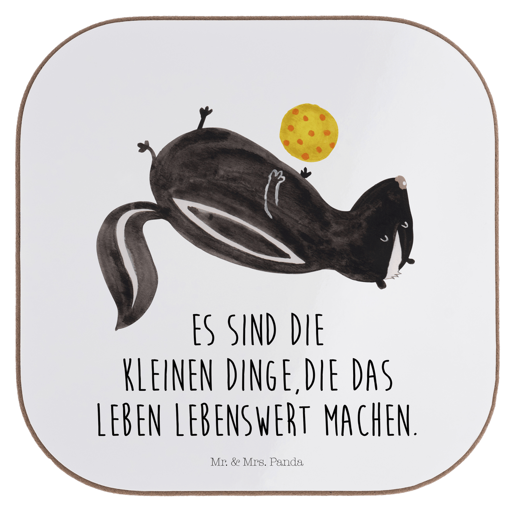 Quadratische Untersetzer Stinktier Ball Bierdeckel, Glasuntersetzer, Untersetzer Gläser, Getränkeuntersetzer, Stinktier, Skunk, Wildtier, Raubtier, Stinker, Stinki, verspielt, Weisheit