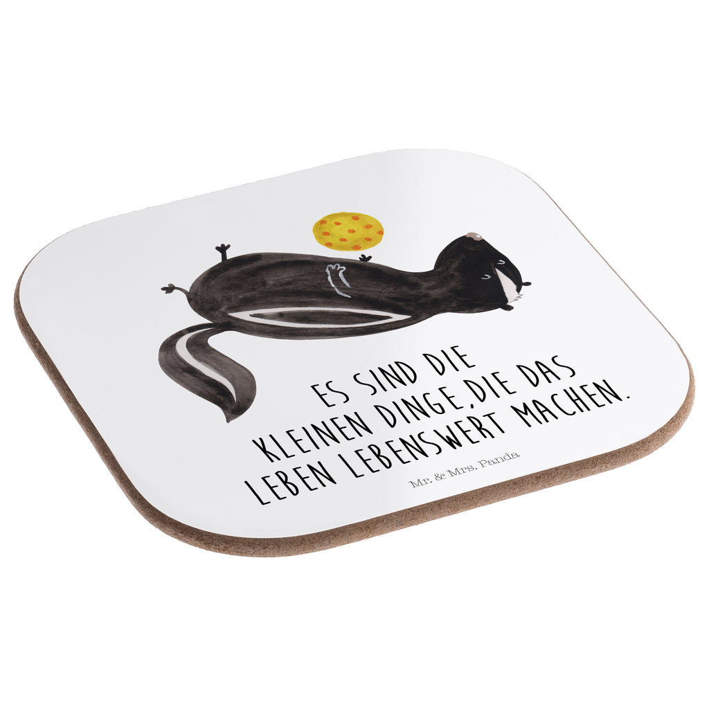 Quadratische Untersetzer Stinktier Ball Bierdeckel, Glasuntersetzer, Untersetzer Gläser, Getränkeuntersetzer, Stinktier, Skunk, Wildtier, Raubtier, Stinker, Stinki, verspielt, Weisheit