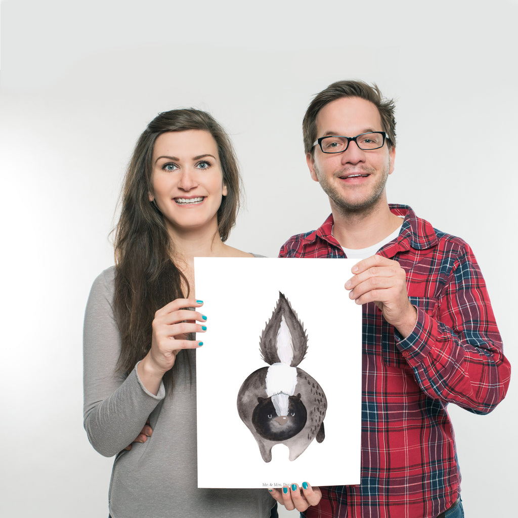 Poster Stinktier Angriff Poster, Wandposter, Bild, Wanddeko, Küchenposter, Kinderposter, Wanddeko Bild, Raumdekoration, Wanddekoration, Handgemaltes Poster, Mr. & Mrs. Panda Poster, Designposter, Kunstdruck, Posterdruck, Stinktier, Skunk, Wildtier, Raubtier, Stinker, Stinki, wütend, Drohung