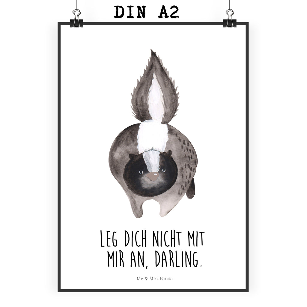 Poster Stinktier Angriff Poster, Wandposter, Bild, Wanddeko, Küchenposter, Kinderposter, Wanddeko Bild, Raumdekoration, Wanddekoration, Handgemaltes Poster, Mr. & Mrs. Panda Poster, Designposter, Kunstdruck, Posterdruck, Stinktier, Skunk, Wildtier, Raubtier, Stinker, Stinki, wütend, Drohung