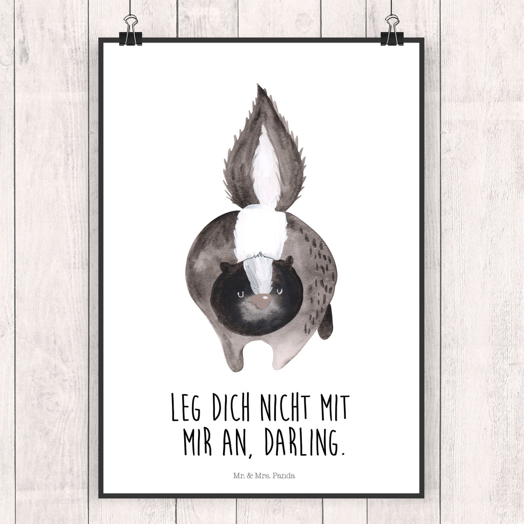 Poster Stinktier Angriff Poster, Wandposter, Bild, Wanddeko, Küchenposter, Kinderposter, Wanddeko Bild, Raumdekoration, Wanddekoration, Handgemaltes Poster, Mr. & Mrs. Panda Poster, Designposter, Kunstdruck, Posterdruck, Stinktier, Skunk, Wildtier, Raubtier, Stinker, Stinki, wütend, Drohung