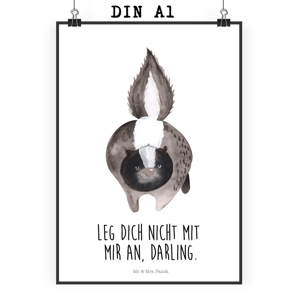 Poster Stinktier Angriff Poster, Wandposter, Bild, Wanddeko, Küchenposter, Kinderposter, Wanddeko Bild, Raumdekoration, Wanddekoration, Handgemaltes Poster, Mr. & Mrs. Panda Poster, Designposter, Kunstdruck, Posterdruck, Stinktier, Skunk, Wildtier, Raubtier, Stinker, Stinki, wütend, Drohung