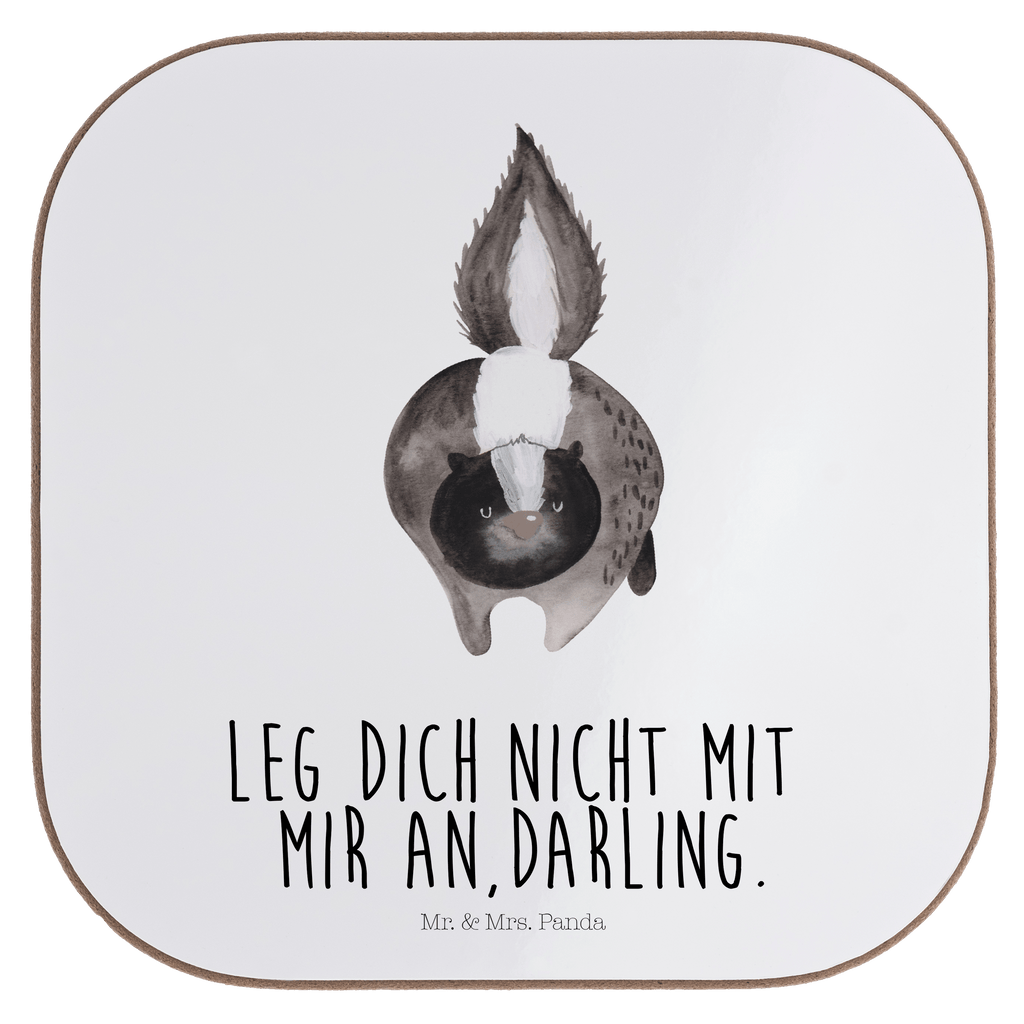 Quadratische Untersetzer Stinktier Angriff Bierdeckel, Glasuntersetzer, Untersetzer Gläser, Getränkeuntersetzer, Stinktier, Skunk, Wildtier, Raubtier, Stinker, Stinki, wütend, Drohung