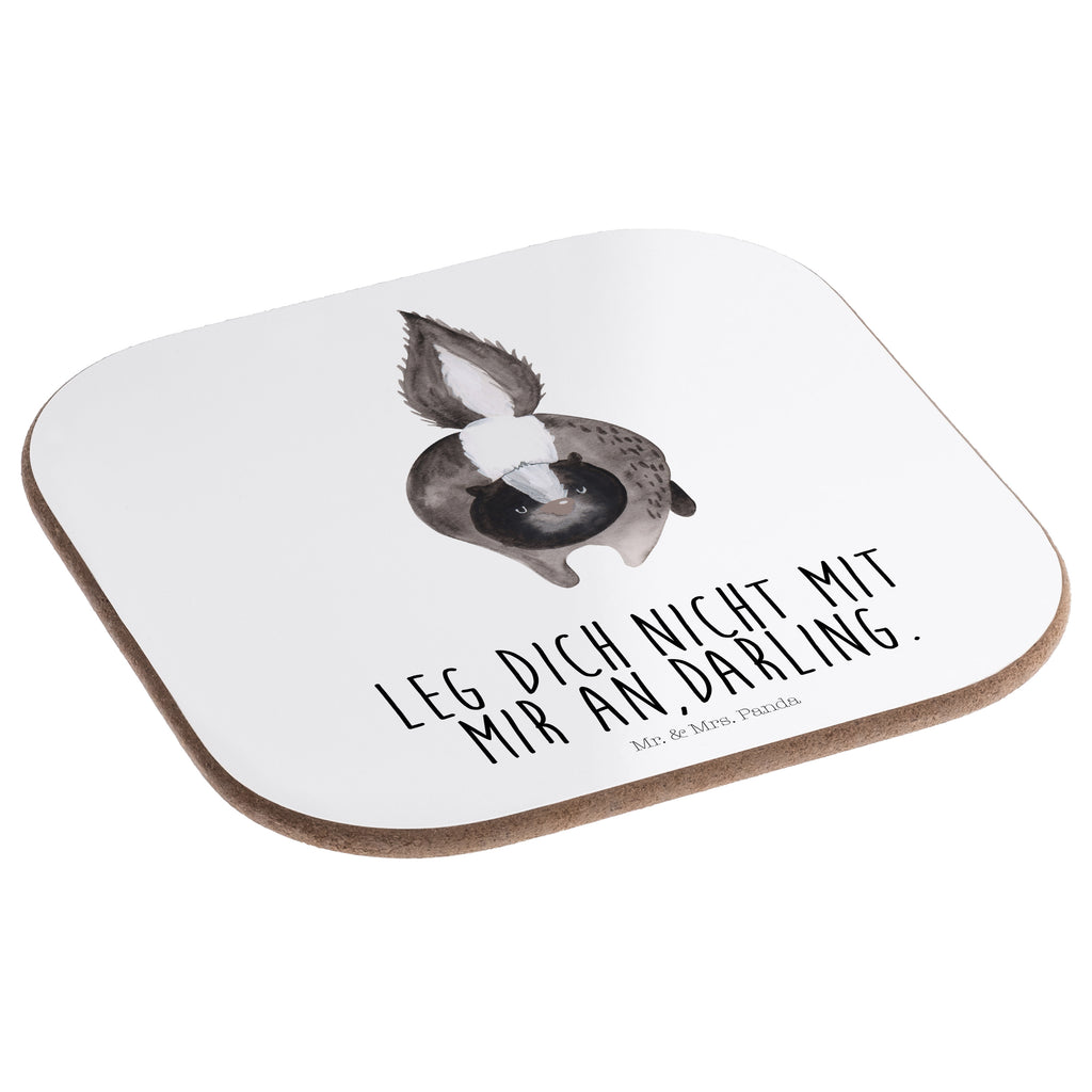 Quadratische Untersetzer Stinktier Angriff Bierdeckel, Glasuntersetzer, Untersetzer Gläser, Getränkeuntersetzer, Stinktier, Skunk, Wildtier, Raubtier, Stinker, Stinki, wütend, Drohung