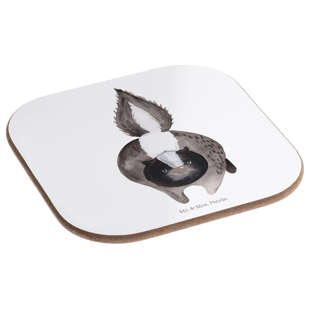 Quadratische Untersetzer Stinktier Angriff Bierdeckel, Glasuntersetzer, Untersetzer Gläser, Getränkeuntersetzer, Stinktier, Skunk, Wildtier, Raubtier, Stinker, Stinki, wütend, Drohung