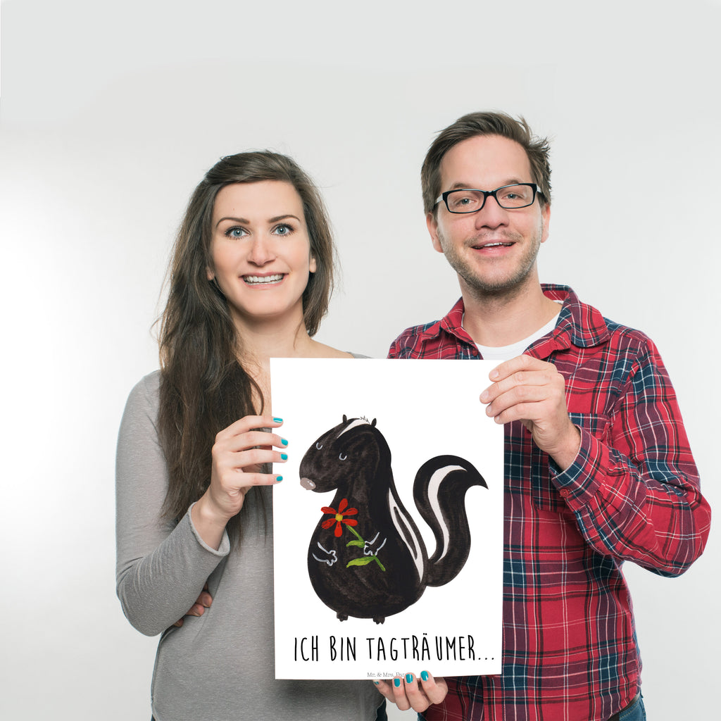 Poster Stinktier Blume Poster, Wandposter, Bild, Wanddeko, Küchenposter, Kinderposter, Wanddeko Bild, Raumdekoration, Wanddekoration, Handgemaltes Poster, Mr. & Mrs. Panda Poster, Designposter, Kunstdruck, Posterdruck, Stinktier, Skunk, Wildtier, Raubtier, Stinker, Stinki, Tagträumer, verträumt, Dreams, Träume