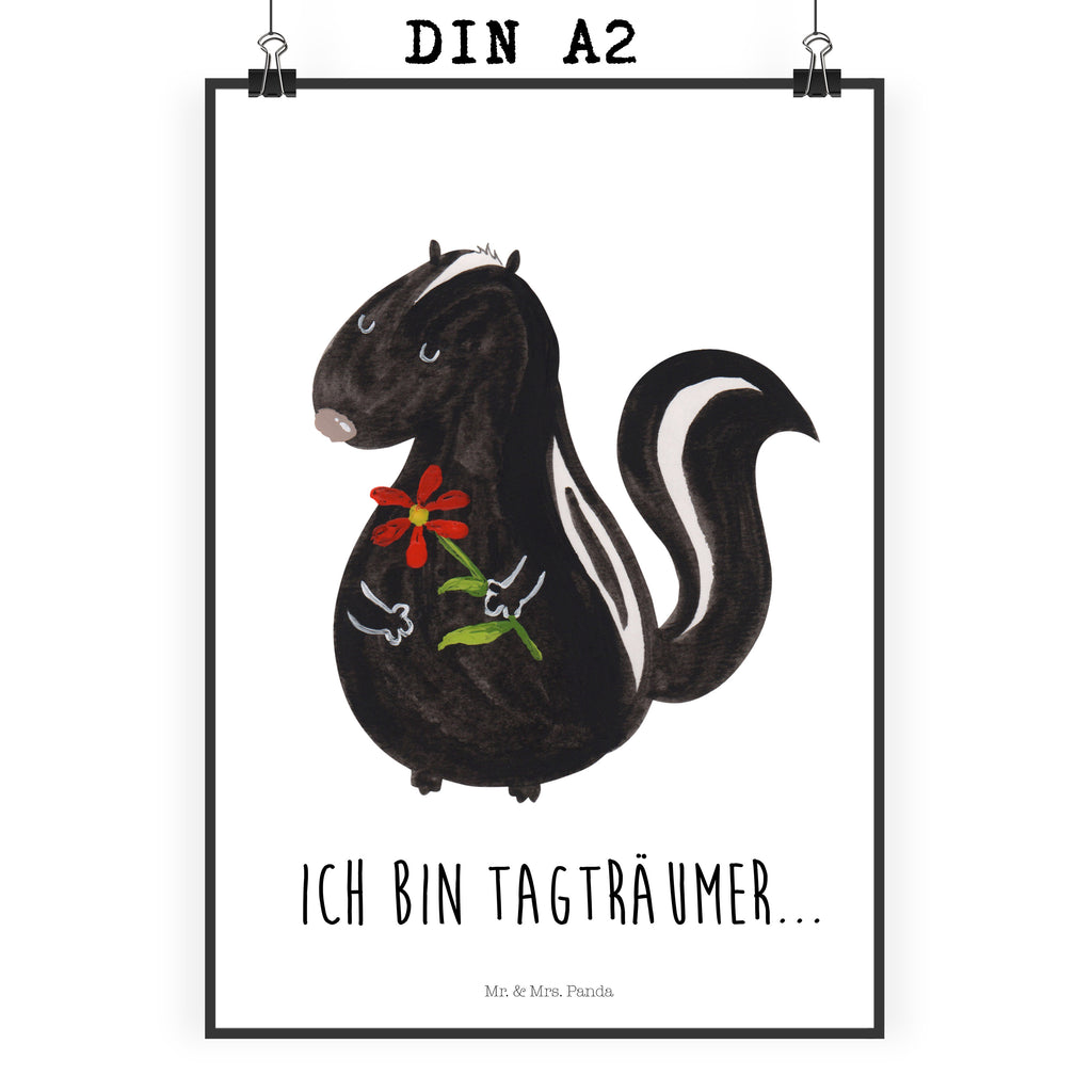 Poster Stinktier Blume Poster, Wandposter, Bild, Wanddeko, Küchenposter, Kinderposter, Wanddeko Bild, Raumdekoration, Wanddekoration, Handgemaltes Poster, Mr. & Mrs. Panda Poster, Designposter, Kunstdruck, Posterdruck, Stinktier, Skunk, Wildtier, Raubtier, Stinker, Stinki, Tagträumer, verträumt, Dreams, Träume
