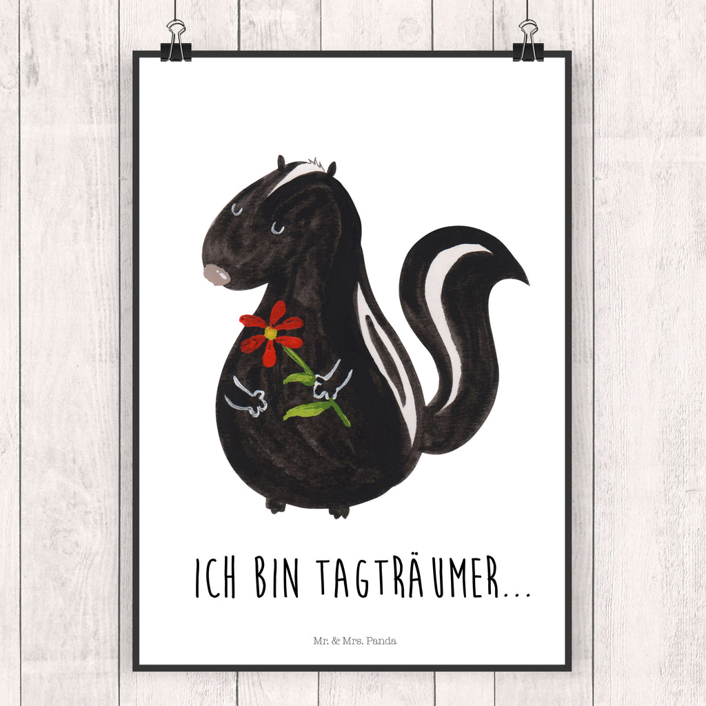 Poster Stinktier Blume Poster, Wandposter, Bild, Wanddeko, Küchenposter, Kinderposter, Wanddeko Bild, Raumdekoration, Wanddekoration, Handgemaltes Poster, Mr. & Mrs. Panda Poster, Designposter, Kunstdruck, Posterdruck, Stinktier, Skunk, Wildtier, Raubtier, Stinker, Stinki, Tagträumer, verträumt, Dreams, Träume