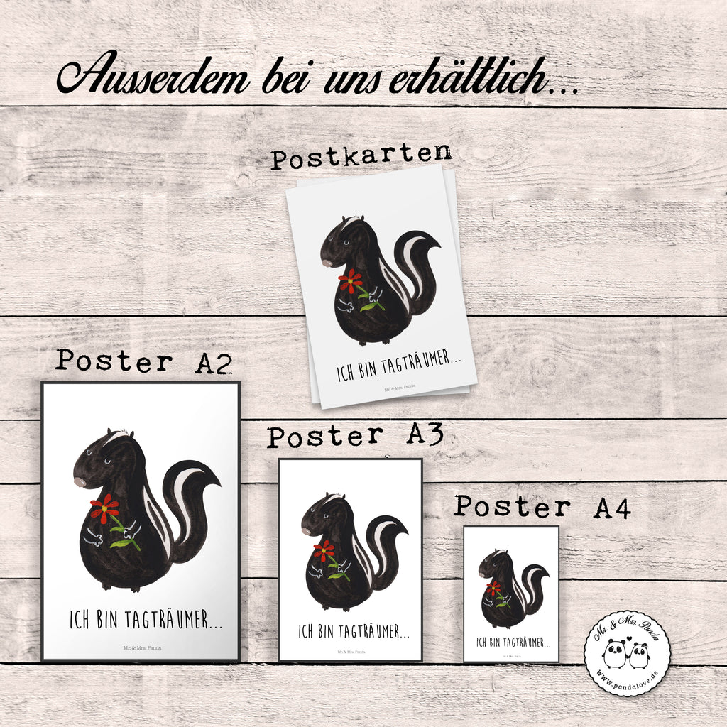 Poster Stinktier Blume Poster, Wandposter, Bild, Wanddeko, Küchenposter, Kinderposter, Wanddeko Bild, Raumdekoration, Wanddekoration, Handgemaltes Poster, Mr. & Mrs. Panda Poster, Designposter, Kunstdruck, Posterdruck, Stinktier, Skunk, Wildtier, Raubtier, Stinker, Stinki, Tagträumer, verträumt, Dreams, Träume