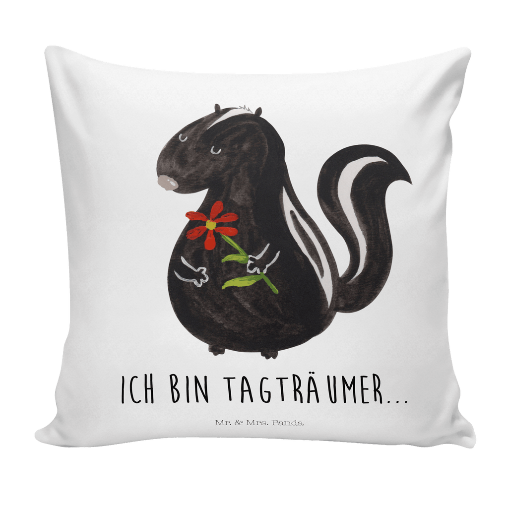 40x40 Kissen Stinktier Blume Kissenhülle, Kopfkissen, Sofakissen, Dekokissen, Motivkissen, Stinktier, Skunk, Wildtier, Raubtier, Stinker, Stinki, Tagträumer, verträumt, Dreams, Träume