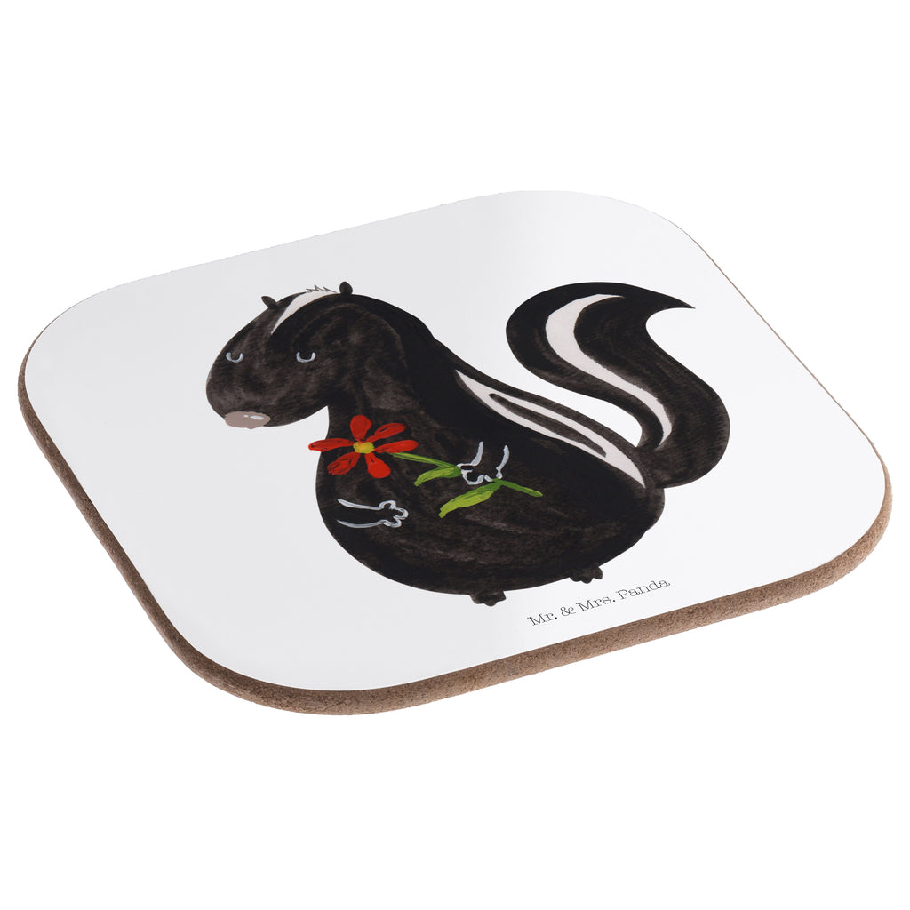 Quadratische Untersetzer Stinktier Blume Bierdeckel, Glasuntersetzer, Untersetzer Gläser, Getränkeuntersetzer, Stinktier, Skunk, Wildtier, Raubtier, Stinker, Stinki, Tagträumer, verträumt, Dreams, Träume
