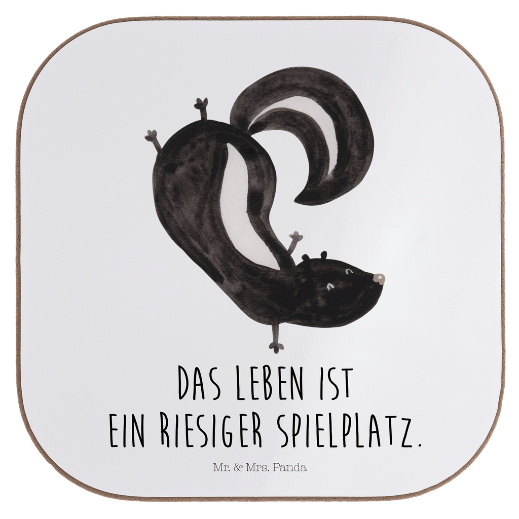 Quadratische Untersetzer Stinktier Handstand Bierdeckel, Glasuntersetzer, Untersetzer Gläser, Getränkeuntersetzer, Stinktier, Skunk, Wildtier, Raubtier, Stinker, Stinki, Spielplatz, verpielt, Kind