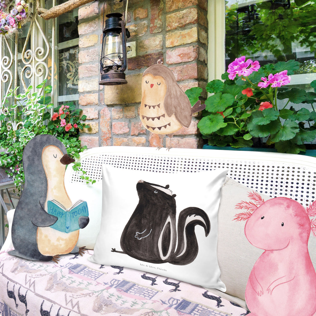 40x40 Kissen Stinktier sitzend Kissenhülle, Kopfkissen, Sofakissen, Dekokissen, Motivkissen, Stinktier, Skunk, Wildtier, Raubtier, Stinker, Stinki, Spruch, Büro, Recht, Besserwisser
