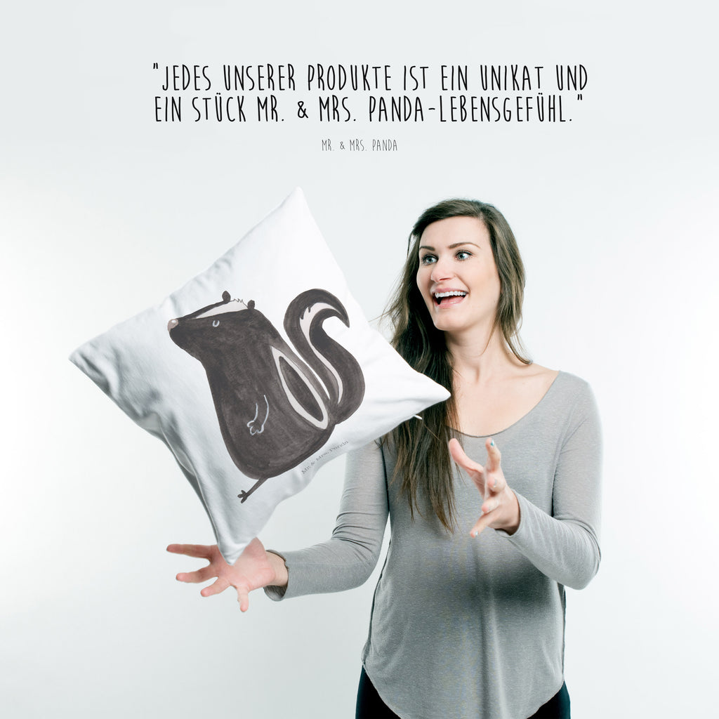40x40 Kissen Stinktier sitzend Kissenhülle, Kopfkissen, Sofakissen, Dekokissen, Motivkissen, Stinktier, Skunk, Wildtier, Raubtier, Stinker, Stinki, Spruch, Büro, Recht, Besserwisser