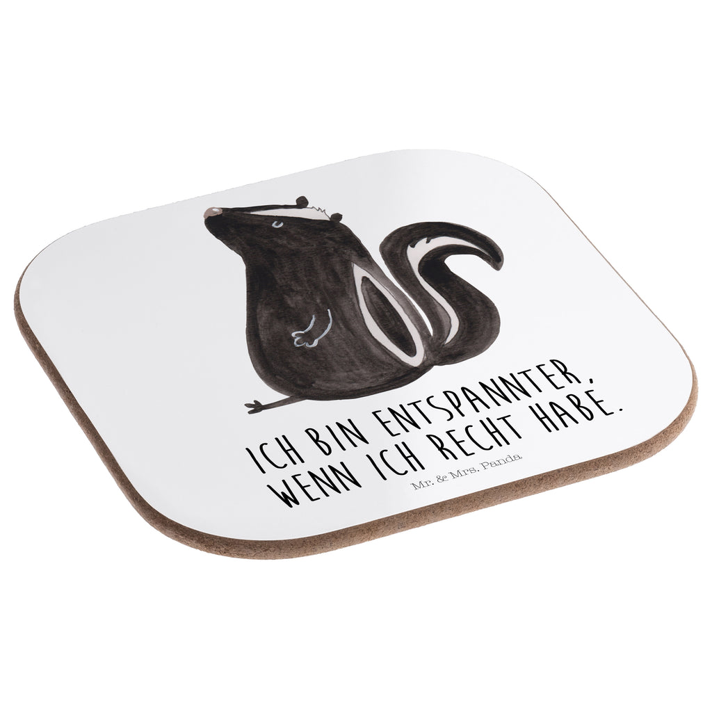 Quadratische Untersetzer Stinktier sitzend Bierdeckel, Glasuntersetzer, Untersetzer Gläser, Getränkeuntersetzer, Stinktier, Skunk, Wildtier, Raubtier, Stinker, Stinki, Spruch, Büro, Recht, Besserwisser