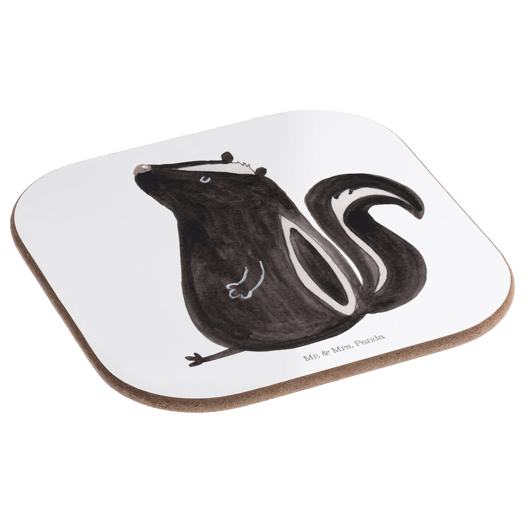 Quadratische Untersetzer Stinktier sitzend Bierdeckel, Glasuntersetzer, Untersetzer Gläser, Getränkeuntersetzer, Stinktier, Skunk, Wildtier, Raubtier, Stinker, Stinki, Spruch, Büro, Recht, Besserwisser
