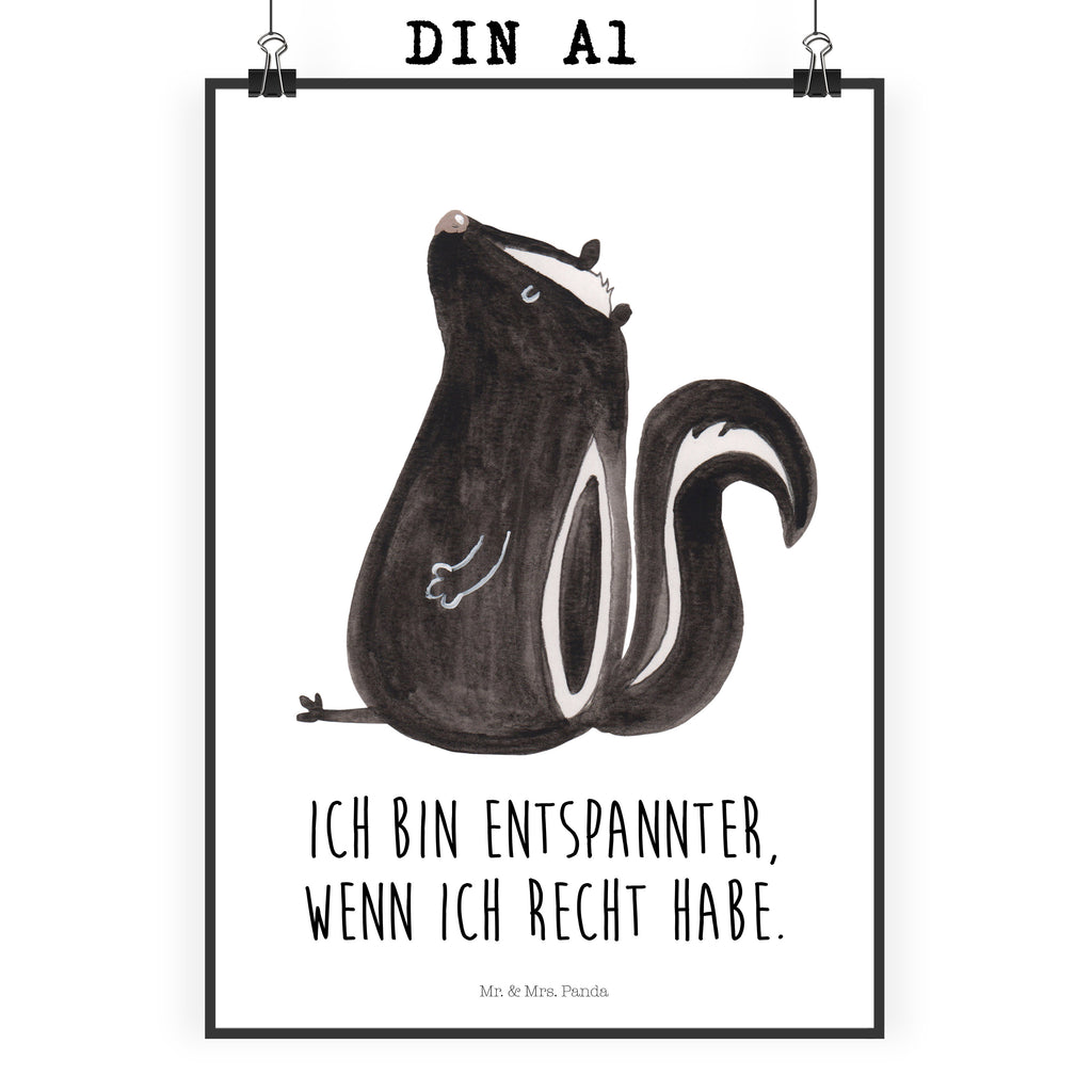 Poster Stinktier sitzend Poster, Wandposter, Bild, Wanddeko, Küchenposter, Kinderposter, Wanddeko Bild, Raumdekoration, Wanddekoration, Handgemaltes Poster, Mr. & Mrs. Panda Poster, Designposter, Kunstdruck, Posterdruck, Stinktier, Skunk, Wildtier, Raubtier, Stinker, Stinki, Spruch, Büro, Recht, Besserwisser