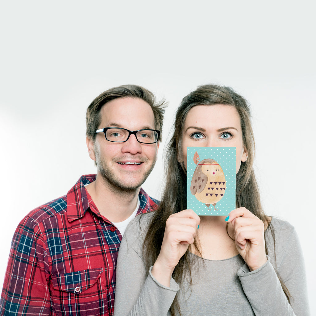 Postkarte Eule Federschmuck Geschenkkarte, Grußkarte, Karte, Einladung, Ansichtskarte, Geburtstagskarte, Einladungskarte, Dankeskarte, Eule, Eule Deko, Owl, Das Leben ist ein Abenteuer, Reisespruch, Federschmuck, Dekoration