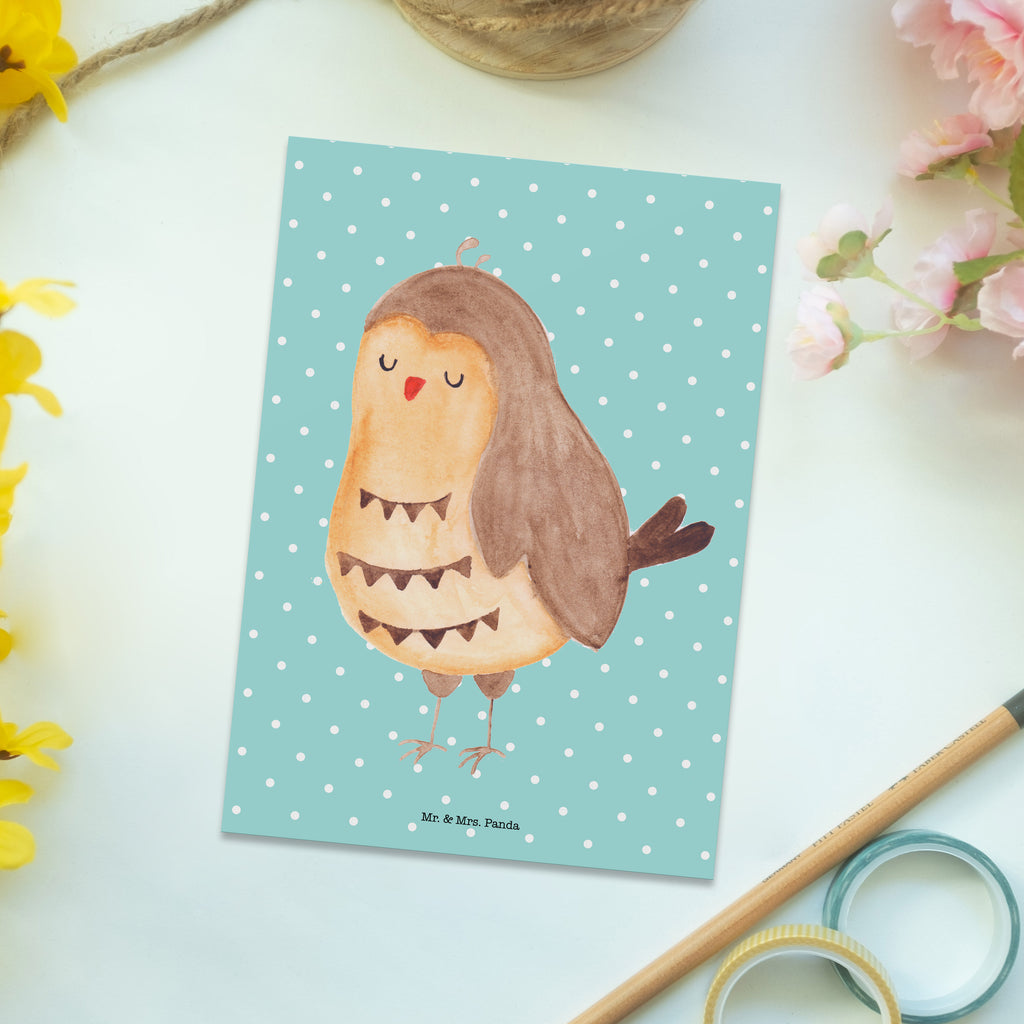 Postkarte Eule Zufrieden Geschenkkarte, Grußkarte, Karte, Einladung, Ansichtskarte, Geburtstagskarte, Einladungskarte, Dankeskarte, Eule, Eule Spruch, Eule deko, Owl, Liebe Spruch, Romantisch, Wortspiel lustig, Spruch schön, Geschenk Hochzeitstag