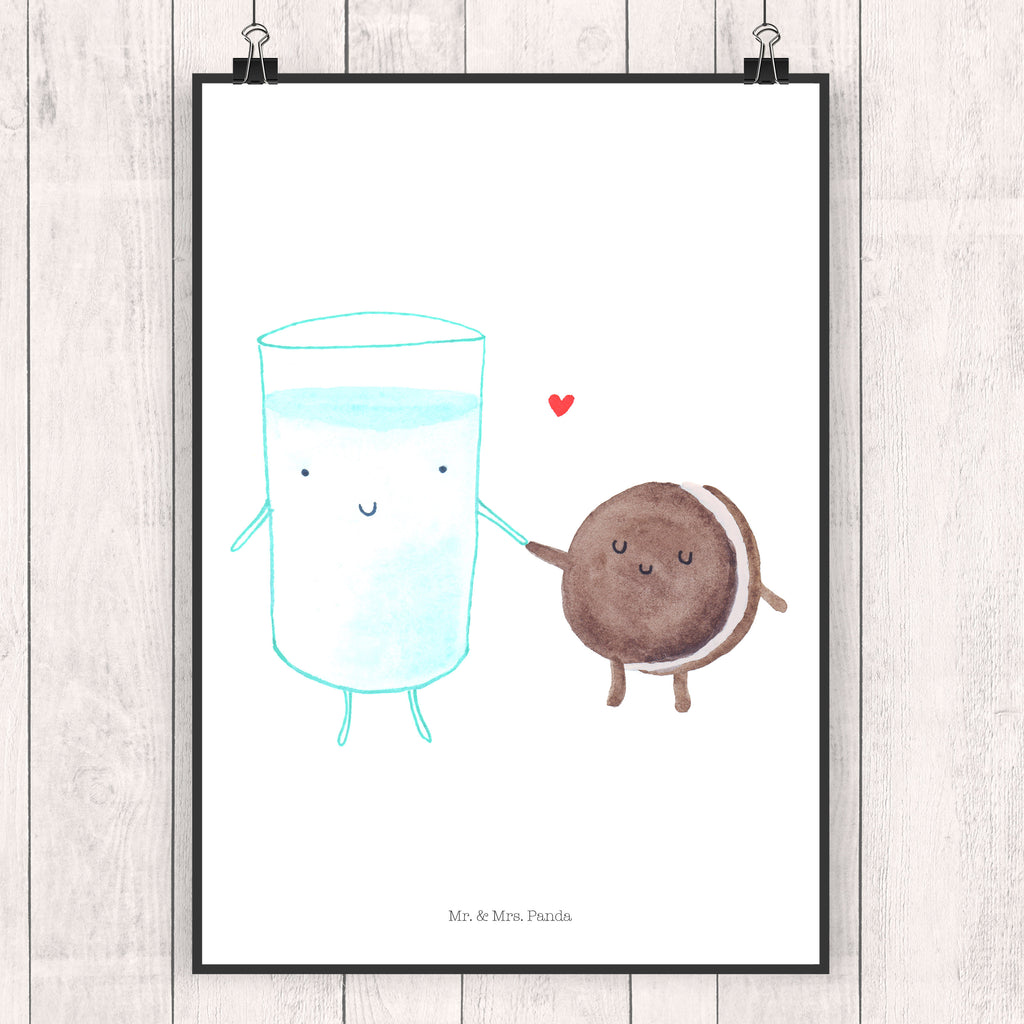 Poster Milch & Keks Poster, Wandposter, Bild, Wanddeko, Küchenposter, Kinderposter, Wanddeko Bild, Raumdekoration, Wanddekoration, Handgemaltes Poster, Mr. & Mrs. Panda Poster, Designposter, Kunstdruck, Posterdruck, Tiermotive, Gute Laune, lustige Sprüche, Tiere, Milk, Cookie, Milch, Keks, Kekse, Kaffee, Einladung Frühstück, Motiv süß, romantisch, perfektes Paar