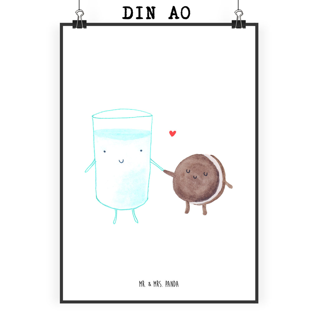 Poster Milch & Keks Poster, Wandposter, Bild, Wanddeko, Küchenposter, Kinderposter, Wanddeko Bild, Raumdekoration, Wanddekoration, Handgemaltes Poster, Mr. & Mrs. Panda Poster, Designposter, Kunstdruck, Posterdruck, Tiermotive, Gute Laune, lustige Sprüche, Tiere, Milk, Cookie, Milch, Keks, Kekse, Kaffee, Einladung Frühstück, Motiv süß, romantisch, perfektes Paar