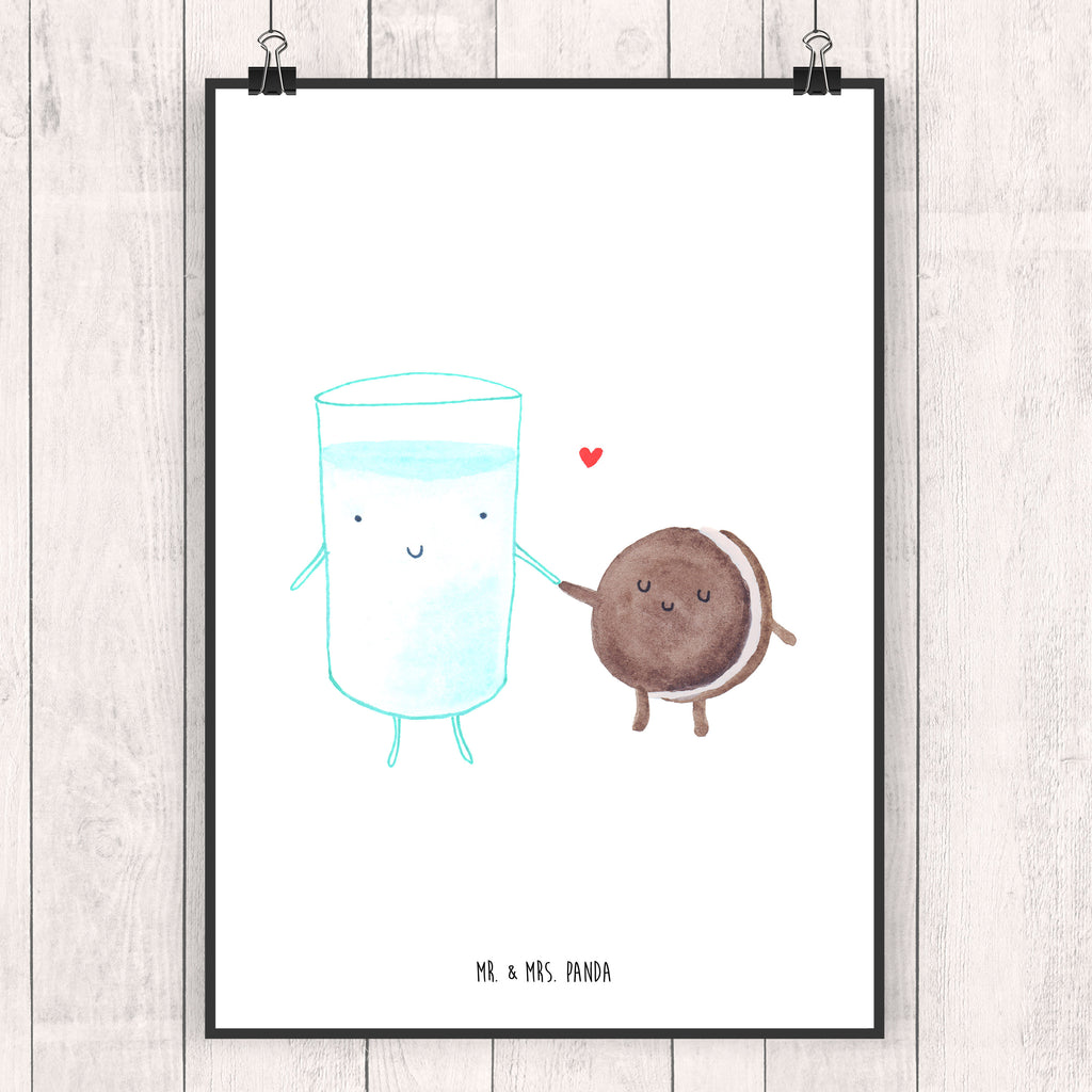 Poster Milch & Keks Poster, Wandposter, Bild, Wanddeko, Küchenposter, Kinderposter, Wanddeko Bild, Raumdekoration, Wanddekoration, Handgemaltes Poster, Mr. & Mrs. Panda Poster, Designposter, Kunstdruck, Posterdruck, Tiermotive, Gute Laune, lustige Sprüche, Tiere, Milk, Cookie, Milch, Keks, Kekse, Kaffee, Einladung Frühstück, Motiv süß, romantisch, perfektes Paar