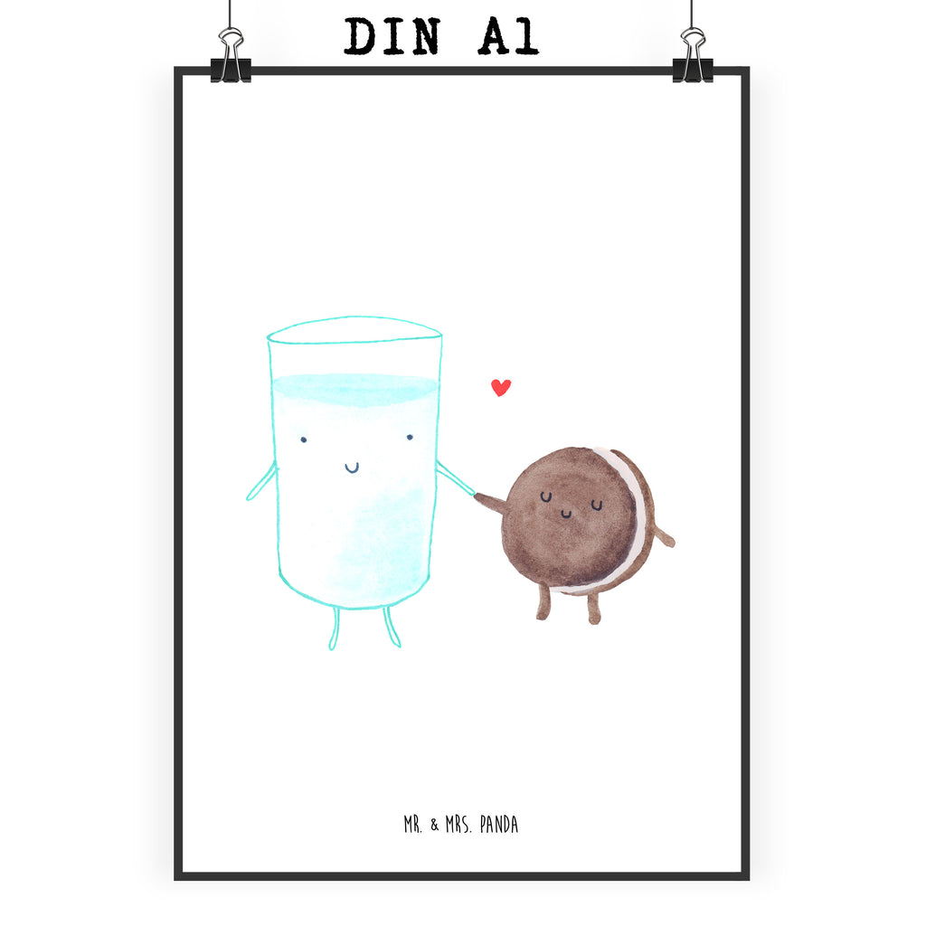 Poster Milch & Keks Poster, Wandposter, Bild, Wanddeko, Küchenposter, Kinderposter, Wanddeko Bild, Raumdekoration, Wanddekoration, Handgemaltes Poster, Mr. & Mrs. Panda Poster, Designposter, Kunstdruck, Posterdruck, Tiermotive, Gute Laune, lustige Sprüche, Tiere, Milk, Cookie, Milch, Keks, Kekse, Kaffee, Einladung Frühstück, Motiv süß, romantisch, perfektes Paar