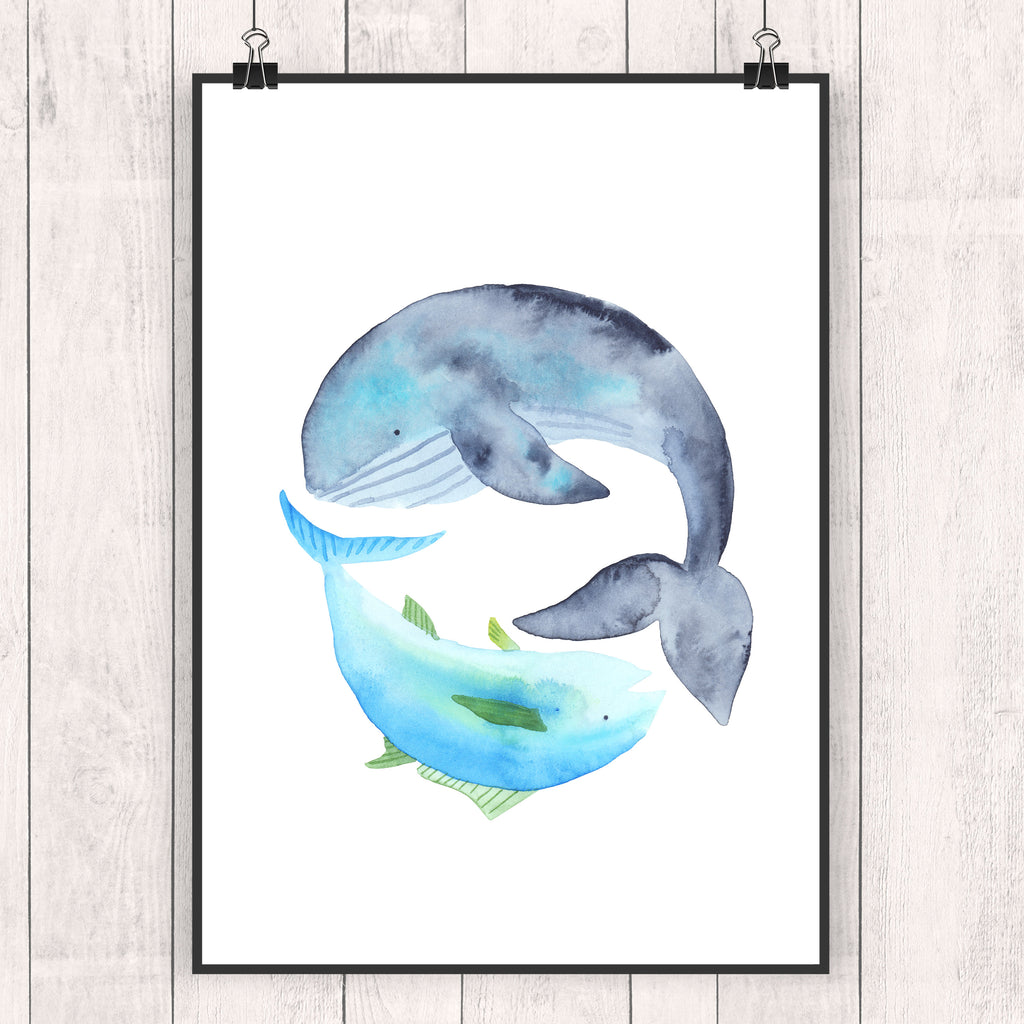 Poster Walfisch & Thunfisch Poster, Wandposter, Bild, Wanddeko, Küchenposter, Kinderposter, Wanddeko Bild, Raumdekoration, Wanddekoration, Handgemaltes Poster, Mr. & Mrs. Panda Poster, Designposter, Kunstdruck, Posterdruck, Tiermotive, Gute Laune, lustige Sprüche, Tiere, Wal, Wahl, Tunfisch, Wortwitz lustig, Spruch lustig, Flachwitz, Witz, Spruch des Tages, Flachwitz Geschenk