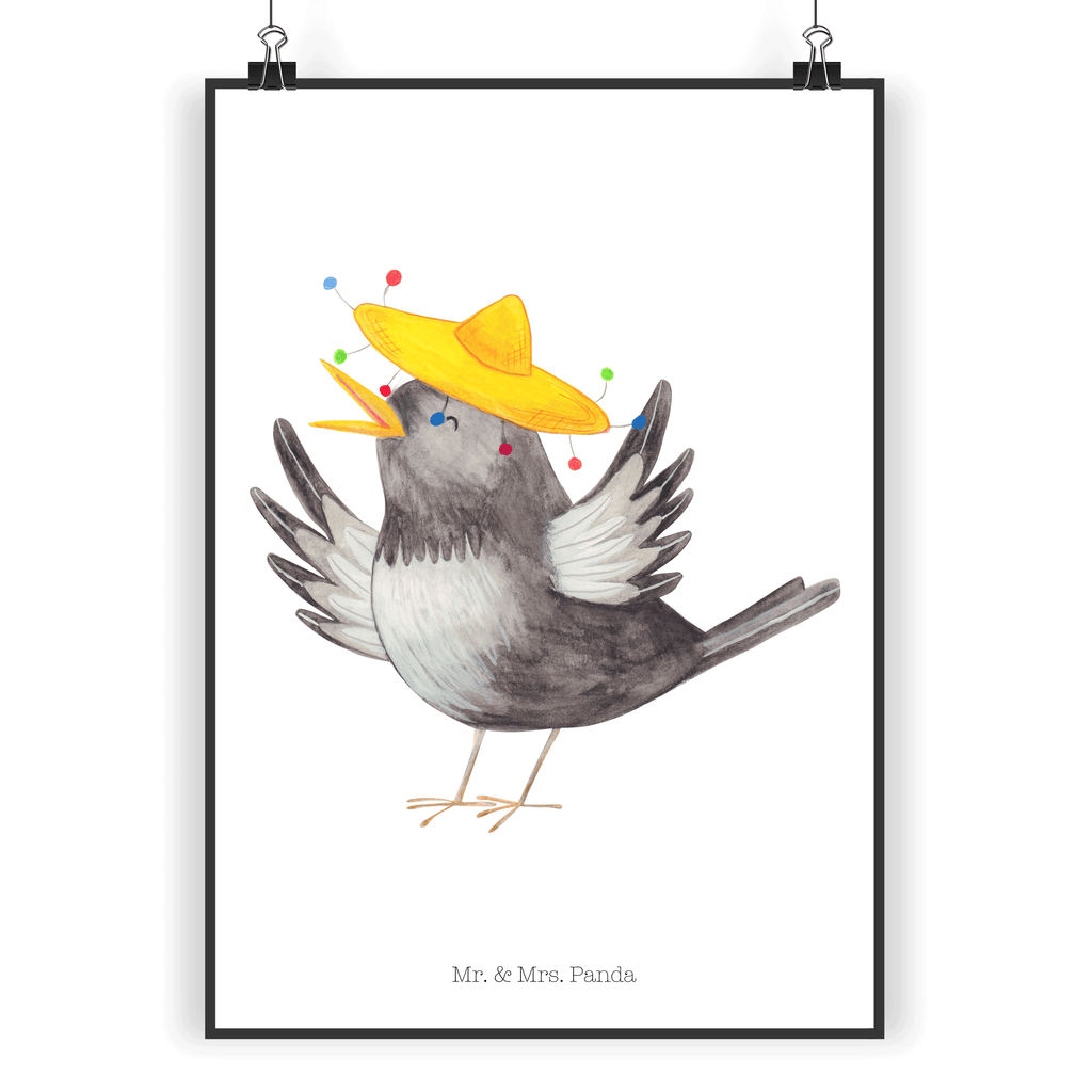 Poster Rabe mit Sombrero Poster, Wandposter, Bild, Wanddeko, Küchenposter, Kinderposter, Wanddeko Bild, Raumdekoration, Wanddekoration, Handgemaltes Poster, Mr. & Mrs. Panda Poster, Designposter, Kunstdruck, Posterdruck, Tiermotive, Gute Laune, lustige Sprüche, Tiere, Rabe, Vogel, Vögel, Spruch positiv, fröhlich sein, glücklich sein, Glück Spruch, froh, Elster, Motivation
