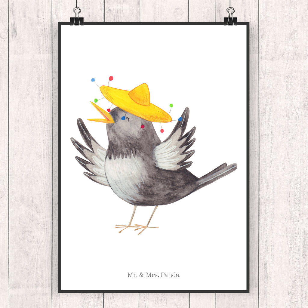 Poster Rabe mit Sombrero Poster, Wandposter, Bild, Wanddeko, Küchenposter, Kinderposter, Wanddeko Bild, Raumdekoration, Wanddekoration, Handgemaltes Poster, Mr. & Mrs. Panda Poster, Designposter, Kunstdruck, Posterdruck, Tiermotive, Gute Laune, lustige Sprüche, Tiere, Rabe, Vogel, Vögel, Spruch positiv, fröhlich sein, glücklich sein, Glück Spruch, froh, Elster, Motivation