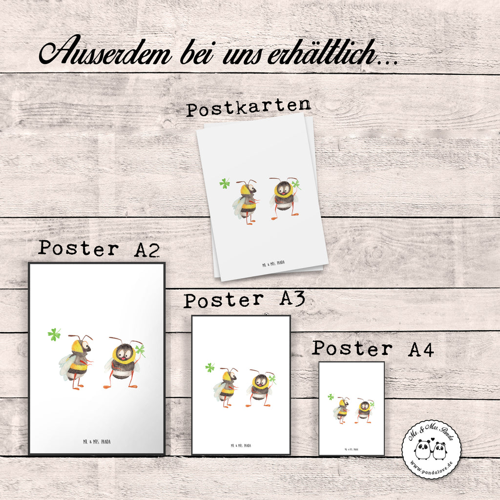 Poster Hummeln mit Kleeblatt Poster, Wandposter, Bild, Wanddeko, Küchenposter, Kinderposter, Wanddeko Bild, Raumdekoration, Wanddekoration, Handgemaltes Poster, Mr. & Mrs. Panda Poster, Designposter, Kunstdruck, Posterdruck, Tiermotive, Gute Laune, lustige Sprüche, Tiere, Hummel, Biene, Spruch positiv, Biene Deko, Spruch schön, glücklich sein, glücklich werden, Spruch fröhlich