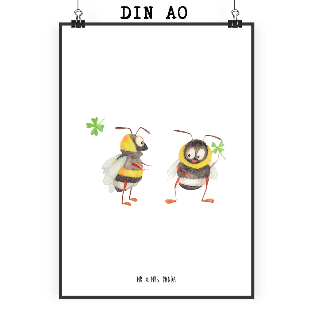 Poster Hummeln mit Kleeblatt Poster, Wandposter, Bild, Wanddeko, Küchenposter, Kinderposter, Wanddeko Bild, Raumdekoration, Wanddekoration, Handgemaltes Poster, Mr. & Mrs. Panda Poster, Designposter, Kunstdruck, Posterdruck, Tiermotive, Gute Laune, lustige Sprüche, Tiere, Hummel, Biene, Spruch positiv, Biene Deko, Spruch schön, glücklich sein, glücklich werden, Spruch fröhlich