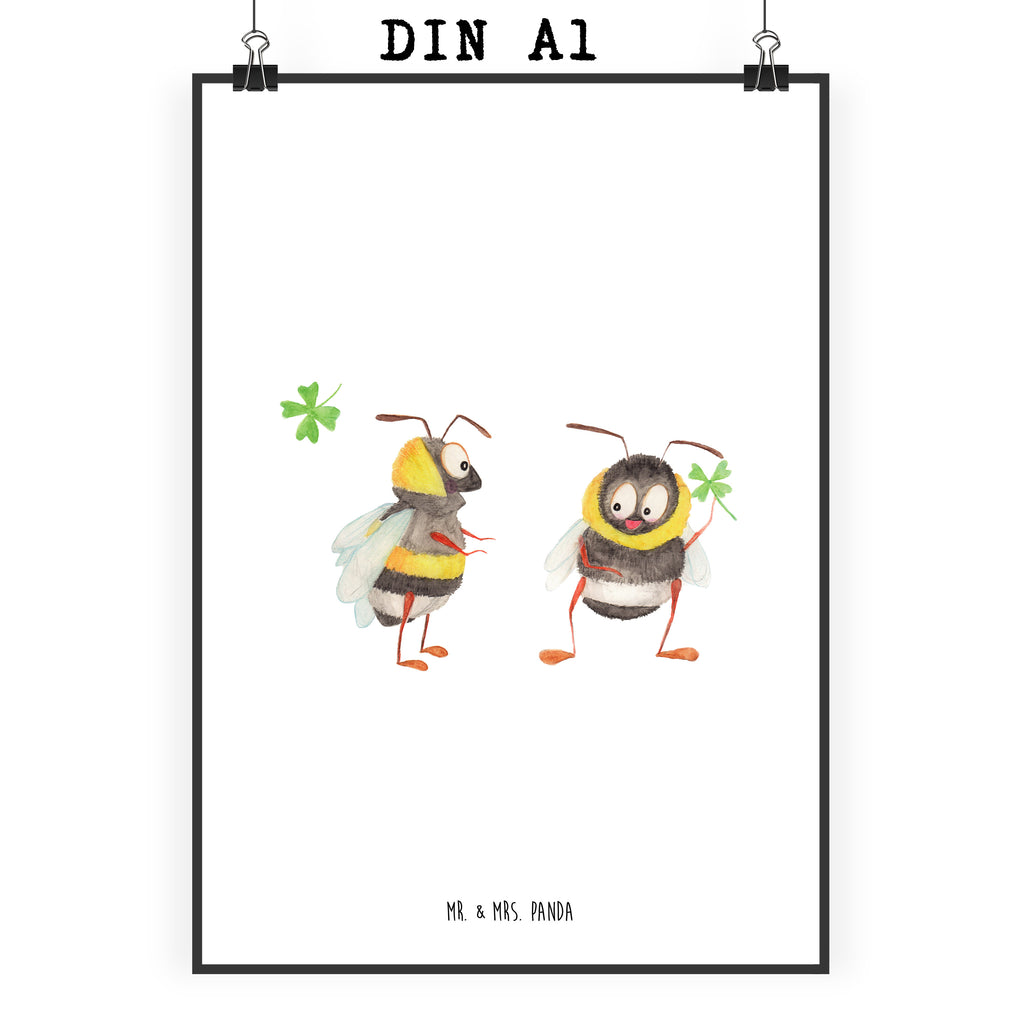 Poster Hummeln mit Kleeblatt Poster, Wandposter, Bild, Wanddeko, Küchenposter, Kinderposter, Wanddeko Bild, Raumdekoration, Wanddekoration, Handgemaltes Poster, Mr. & Mrs. Panda Poster, Designposter, Kunstdruck, Posterdruck, Tiermotive, Gute Laune, lustige Sprüche, Tiere, Hummel, Biene, Spruch positiv, Biene Deko, Spruch schön, glücklich sein, glücklich werden, Spruch fröhlich
