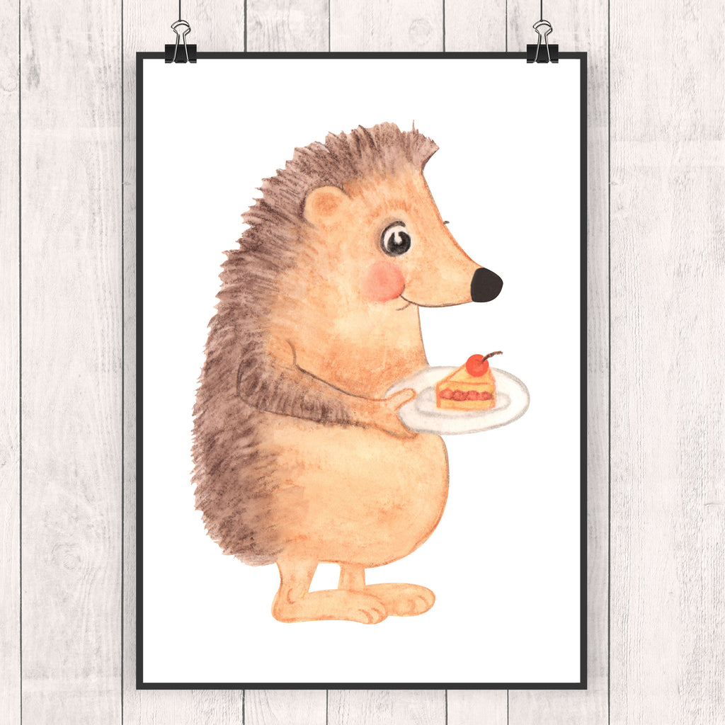 Poster Igel mit Kuchenstück Poster, Wandposter, Bild, Wanddeko, Küchenposter, Kinderposter, Wanddeko Bild, Raumdekoration, Wanddekoration, Handgemaltes Poster, Mr. & Mrs. Panda Poster, Designposter, Kunstdruck, Posterdruck, Tiermotive, Gute Laune, lustige Sprüche, Tiere, Igel, Essen Spruch, Kuchen, Backen Geschenk, Kuchen backen, Einladung Party, Geburtstagskuchen, Torte