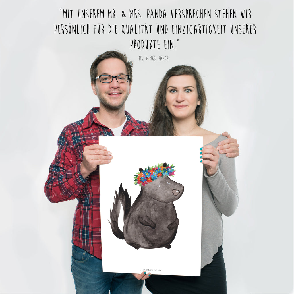 Poster Stinktier Blumenmaedchen Poster, Wandposter, Bild, Wanddeko, Küchenposter, Kinderposter, Wanddeko Bild, Raumdekoration, Wanddekoration, Handgemaltes Poster, Mr. & Mrs. Panda Poster, Designposter, Kunstdruck, Posterdruck, Stinktier, Skunk, Wildtier, Raubtier, Stinker, Stinki, Yoga, Namaste, Lebe, Liebe, Lache