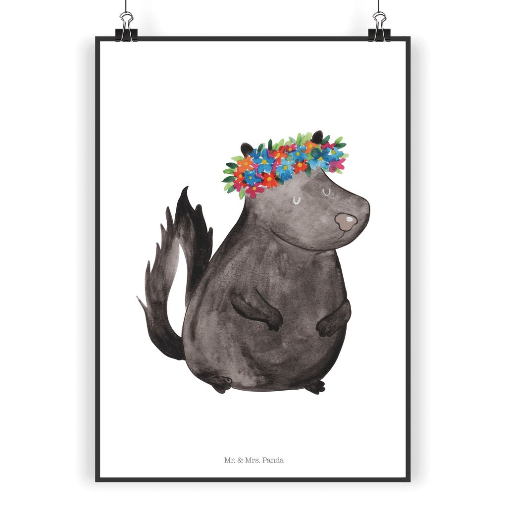 Poster Stinktier Blumenmaedchen Poster, Wandposter, Bild, Wanddeko, Küchenposter, Kinderposter, Wanddeko Bild, Raumdekoration, Wanddekoration, Handgemaltes Poster, Mr. & Mrs. Panda Poster, Designposter, Kunstdruck, Posterdruck, Stinktier, Skunk, Wildtier, Raubtier, Stinker, Stinki, Yoga, Namaste, Lebe, Liebe, Lache