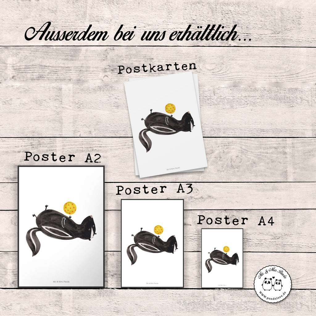 Poster Stinktier Ball Poster, Wandposter, Bild, Wanddeko, Küchenposter, Kinderposter, Wanddeko Bild, Raumdekoration, Wanddekoration, Handgemaltes Poster, Mr. & Mrs. Panda Poster, Designposter, Kunstdruck, Posterdruck, Stinktier, Skunk, Wildtier, Raubtier, Stinker, Stinki, verspielt, Weisheit