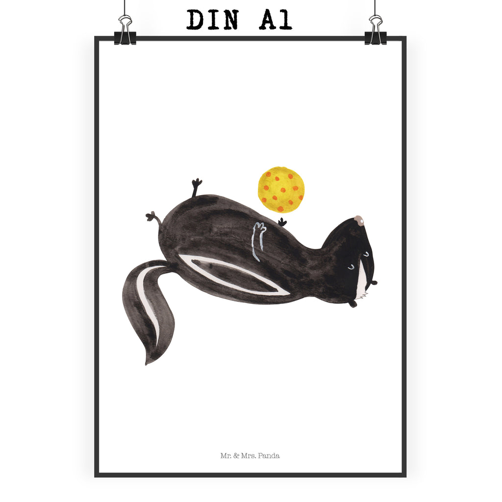 Poster Stinktier Ball Poster, Wandposter, Bild, Wanddeko, Küchenposter, Kinderposter, Wanddeko Bild, Raumdekoration, Wanddekoration, Handgemaltes Poster, Mr. & Mrs. Panda Poster, Designposter, Kunstdruck, Posterdruck, Stinktier, Skunk, Wildtier, Raubtier, Stinker, Stinki, verspielt, Weisheit