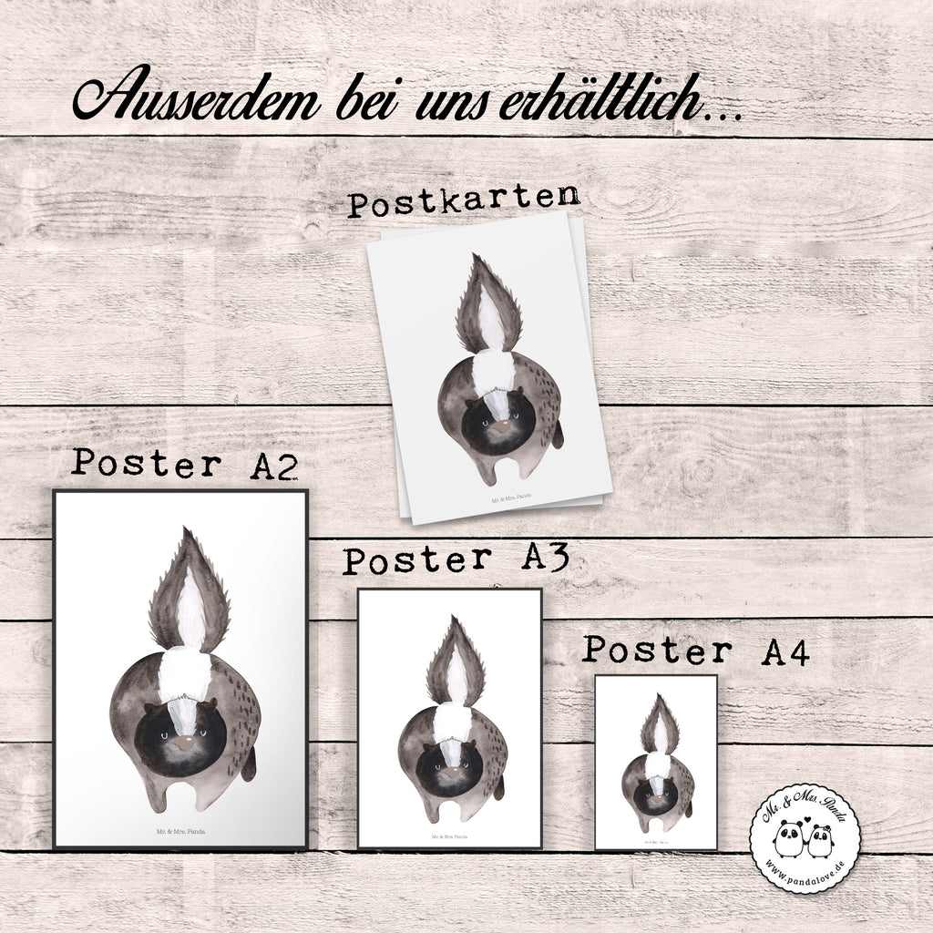 Poster Stinktier Angriff Poster, Wandposter, Bild, Wanddeko, Küchenposter, Kinderposter, Wanddeko Bild, Raumdekoration, Wanddekoration, Handgemaltes Poster, Mr. & Mrs. Panda Poster, Designposter, Kunstdruck, Posterdruck, Stinktier, Skunk, Wildtier, Raubtier, Stinker, Stinki, wütend, Drohung