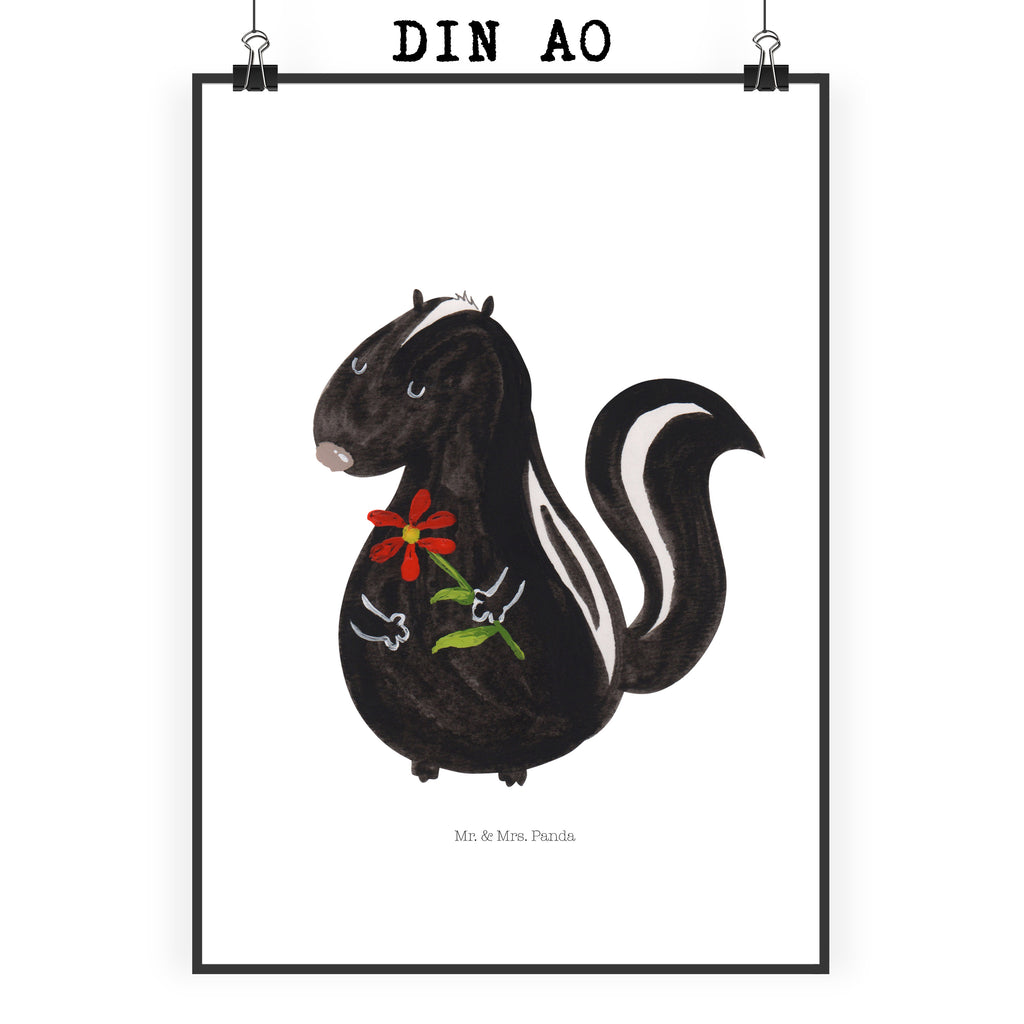Poster Stinktier Blume Poster, Wandposter, Bild, Wanddeko, Küchenposter, Kinderposter, Wanddeko Bild, Raumdekoration, Wanddekoration, Handgemaltes Poster, Mr. & Mrs. Panda Poster, Designposter, Kunstdruck, Posterdruck, Stinktier, Skunk, Wildtier, Raubtier, Stinker, Stinki, Tagträumer, verträumt, Dreams, Träume