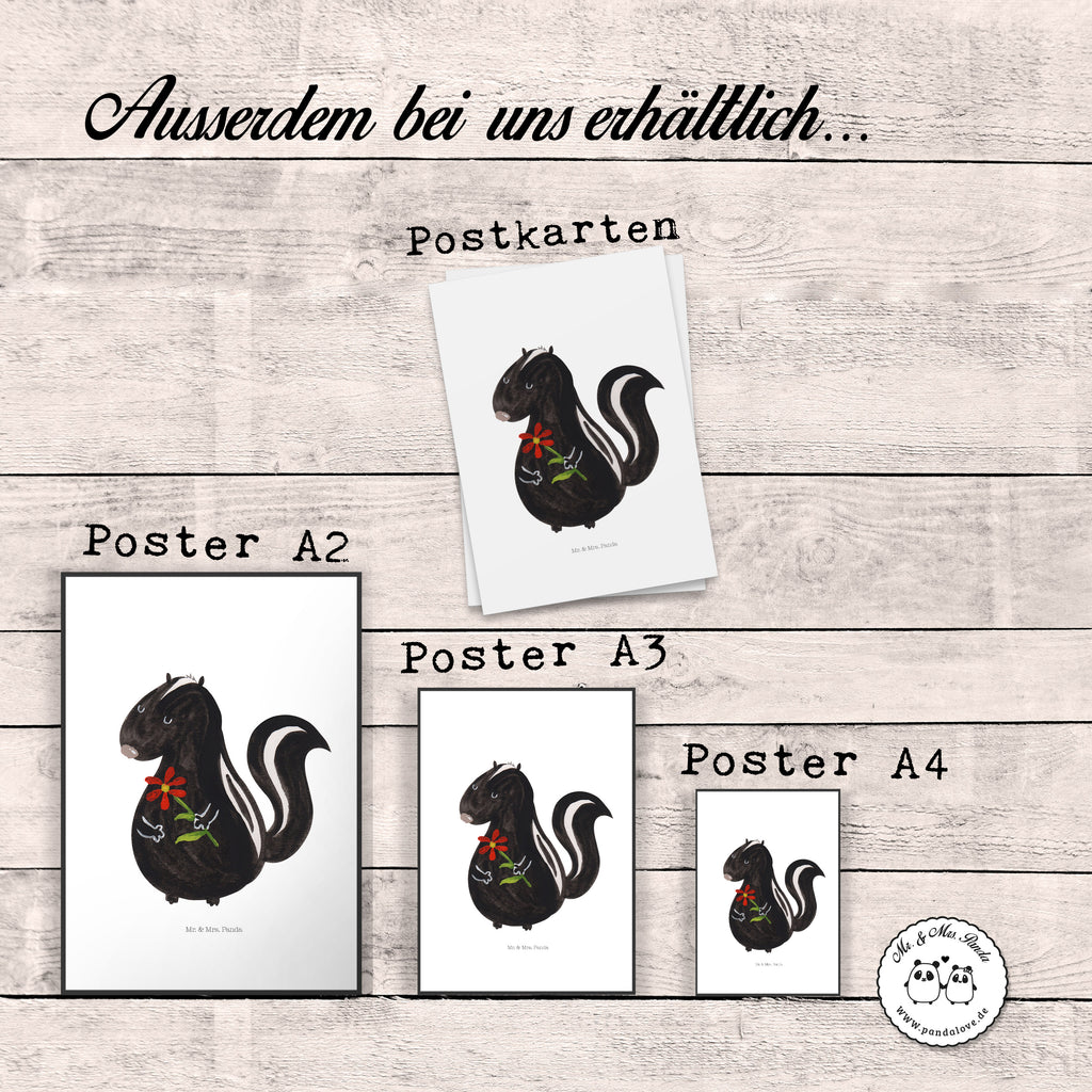 Poster Stinktier Blume Poster, Wandposter, Bild, Wanddeko, Küchenposter, Kinderposter, Wanddeko Bild, Raumdekoration, Wanddekoration, Handgemaltes Poster, Mr. & Mrs. Panda Poster, Designposter, Kunstdruck, Posterdruck, Stinktier, Skunk, Wildtier, Raubtier, Stinker, Stinki, Tagträumer, verträumt, Dreams, Träume