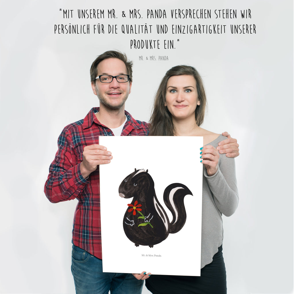 Poster Stinktier Blume Poster, Wandposter, Bild, Wanddeko, Küchenposter, Kinderposter, Wanddeko Bild, Raumdekoration, Wanddekoration, Handgemaltes Poster, Mr. & Mrs. Panda Poster, Designposter, Kunstdruck, Posterdruck, Stinktier, Skunk, Wildtier, Raubtier, Stinker, Stinki, Tagträumer, verträumt, Dreams, Träume